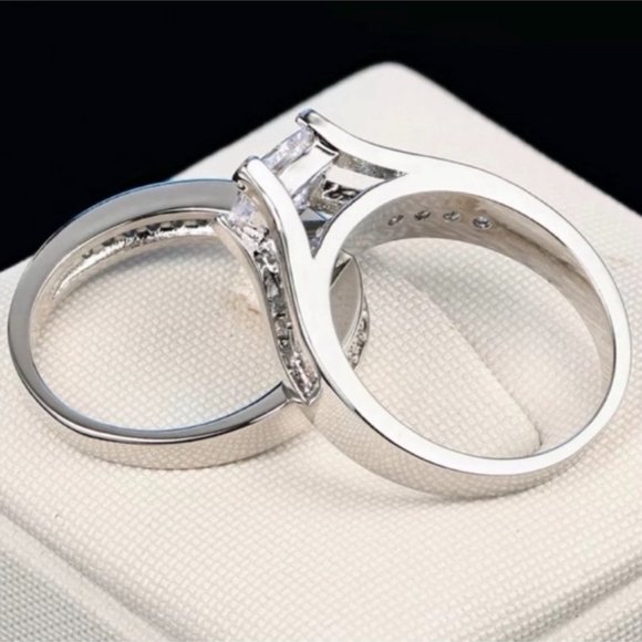 NEW 2PC/SET 925 STERLING SILVER DIAMOND RING, CUTE RING, SHINY RING. - Picture 5 of 6